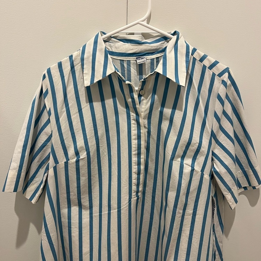 Old Navy Blue and White Striped Shirt Dress - Picture 3 of 17
